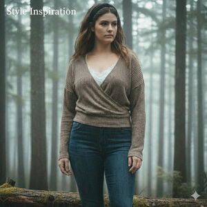 HYFVE Waffle Knit Wrap Top Size L Brown Taupe Cropped Bella Swan Grunge Thermal